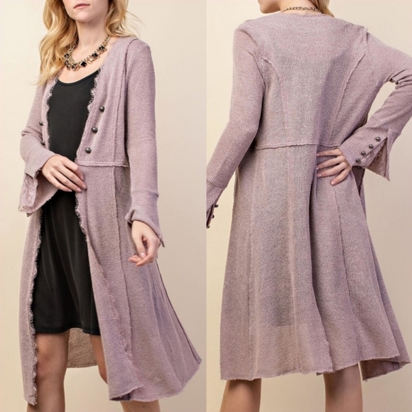 Vocal Sweaters - Vocal Brand Long Open Front Knit Cartigan Lavender Purple